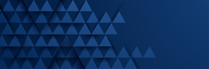 Triangle shape Dark Blue Abstract Geometric Wide Banner Design Background