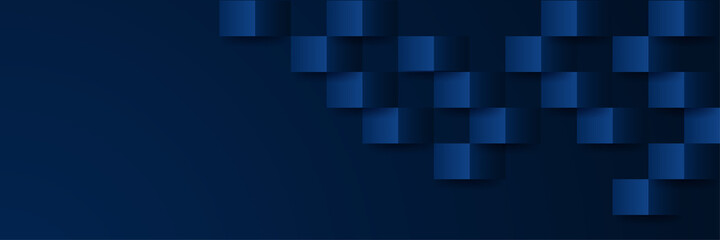 Block shape Dark Blue Abstract Geometric Wide Banner Design Background