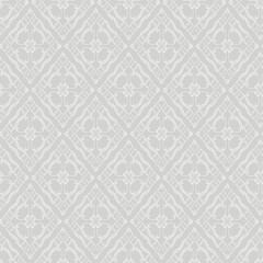 Background pattern with decorative ornament on a gray background. Fabric texture swatch, seamless wallpaper. Vector illustration