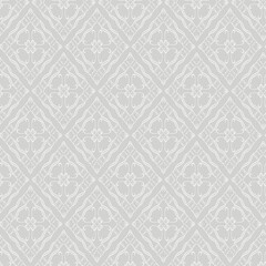 Fototapeta premium Background pattern with decorative ornament on a gray background. Fabric texture swatch, seamless wallpaper. Vector illustration