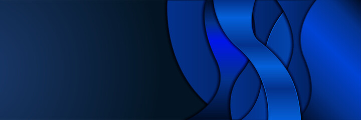 Papercut Wave Blue Abstract Geometric Wide Banner Design Background