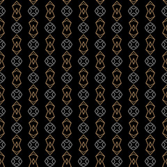 Background pattern with simple decorative ornamentation on a black background. Fabric texture swatch, seamless wallpaper. Vector illustration