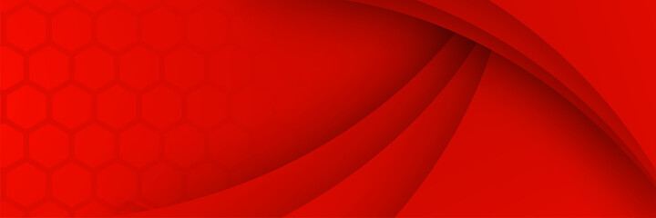 Papercut Red Abstract Geometric Wide Banner Design Background