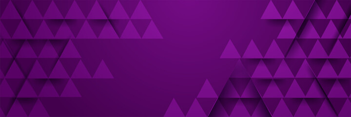 3d Triangle shape Purple Abstract Geometric Wide Banner Design Background
