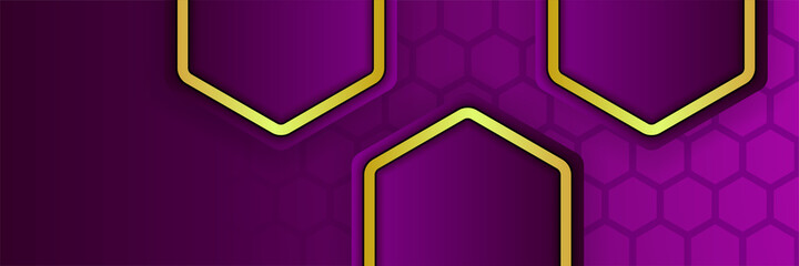 Hexa Line Purple Abstract Geometric Wide Banner Design Background