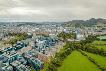 Aerial View of Edinburgh, Scotland: The capital city of Scotland and one of the most beautiful places in the world. The harbours and crags make the city extremely attractive to tourists