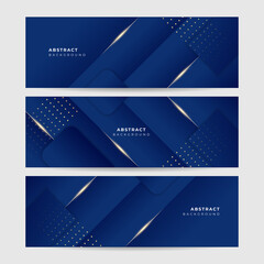 Gradient Bright Gold Dark Blue Abstract Memphis Geometric Wide Banner Design Background