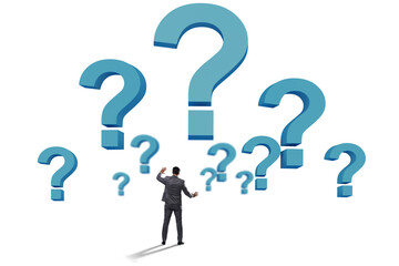 Concept of uncertainty with question and businessman