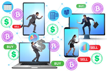 Cryptocurrency trading concept with business people