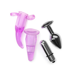 Different sex toys isolated on white