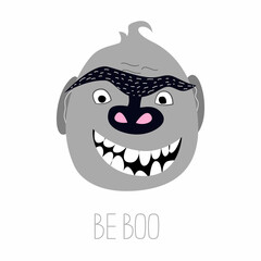 Be boo. The face of a scary and cute monkey. Vector illustration of a gorilla. Print for T-shirt and postcard
