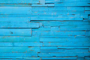 Aged natural blue color wooden slats background