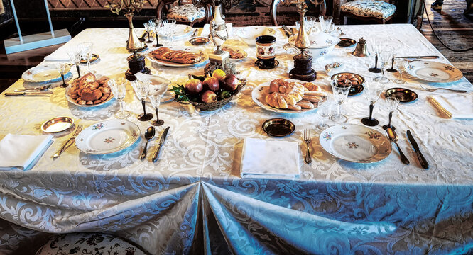 table set with materials used in the last century at the castle of Govone in Piedmont