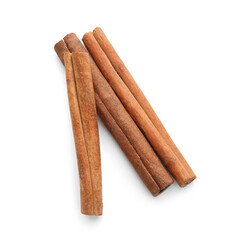 Natural cinnamon sticks on white background