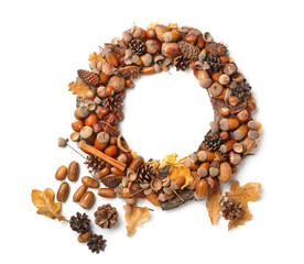 Beautiful acorn wreath on white background