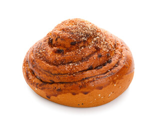 Tasty cinnamon roll on white background