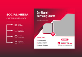 Auto and Car Repair Services Center Social Media Post Or Square Flyer Instagram Post Banner Template