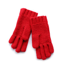 Red warm gloves isolated on white background