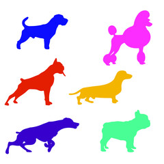 set of dogs silhouettes