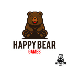 Happy bear playing cartoon logo mascot