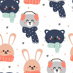 Seamless pattern cute cartoon of animal and winter. spring collection wallpaper, for fabric print and scarf
