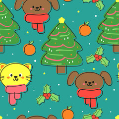 Obraz na płótnie Canvas Seamless pattern cute cartoon of animal and winter. spring collection wallpaper, for fabric print and scarf