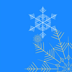 Fototapeta na wymiar Blue Design Card for Christmas With Snowflakes