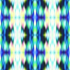 Optical tie dye kaleidoscope blur texture background. Seamless washed out symmetry ombre effect. 80s style retro geometric mirror pattern. High resolution funky beach wear fashion textile