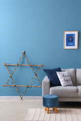 Interior of room decorated for Hanukkah celebration