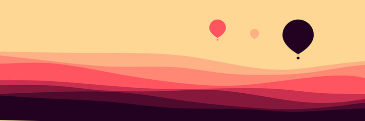 hot air balloon in the sky landscape vector illustration good for wallpaper, background, backdrop, web banner, and design template