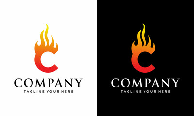 Fire letter C logo concept, modern gradient color logo style. on a black and white background.