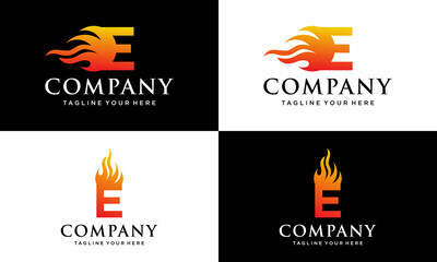Fire letter E logo concept, modern gradient color logo style. on a black and white background.