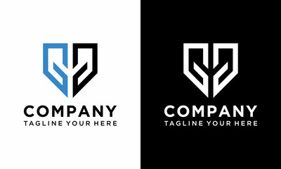Letter GG with Shield frame line element. Logo Icon Template. Abstract symbol of security on a black and white background.