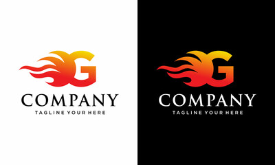 Fire letter G logo concept, modern gradient color logo style. on a black and white background.