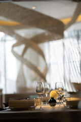 empty glass water with bokeh background