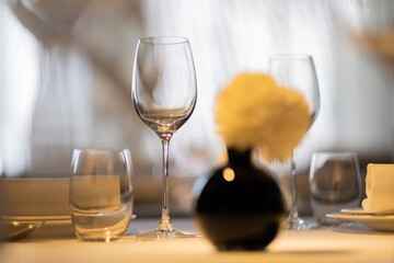 empty glass water with bokeh background