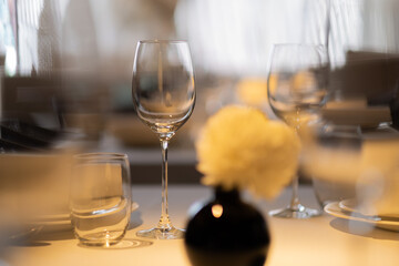 empty glass water with bokeh background