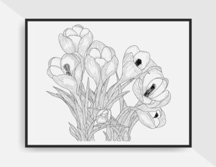 Vintage beautiful illustration line art hand drawn sketch of flower for coloring page or poster