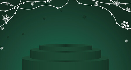Christmas design background with green gradient background and green stage stand