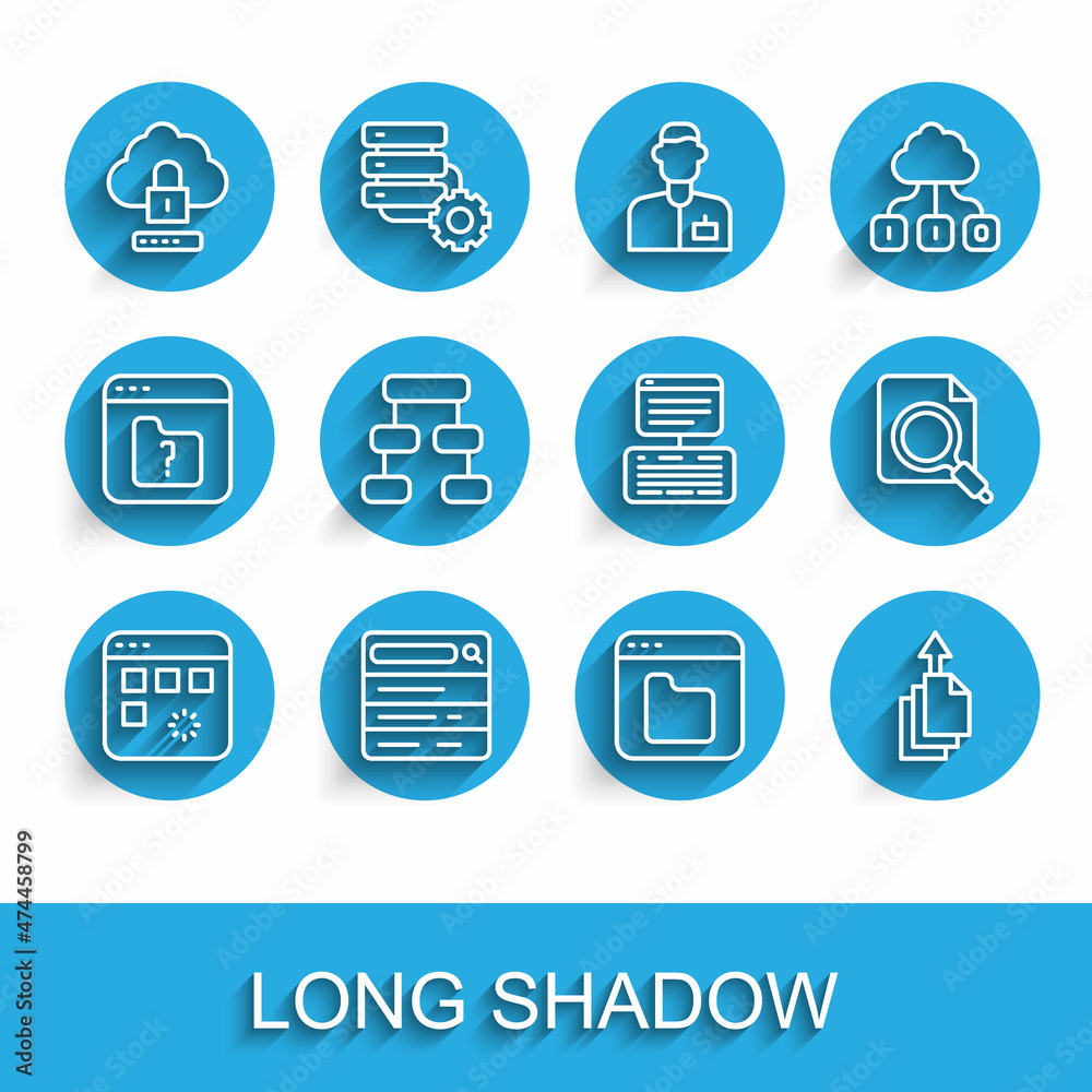 Aufkleber set line loading data window, search engine, cloud computing lock, browser files, data export, hiera