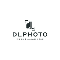 Flat letter mark initial DLPHOTO lens logo design