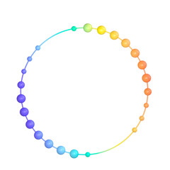 Multi colored rainbow round frame with balls on a white background. Isolate. 3d illustration for postcards, posters, coupons, fabrics, promotional materials