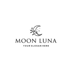 Flat letter mark MOON LUNA moon star logo design