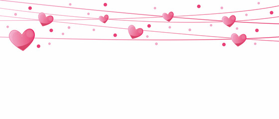 Pink hearts decoration border. Decorative frame for Valentine's day. Heart, Line and dots background for Valentine's day , Women's day and Mother's day. Vector illustration.