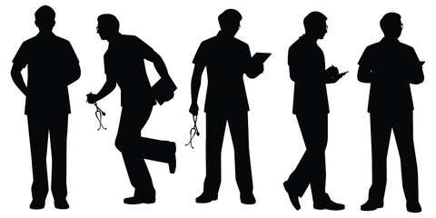 Set of doctor silhouette vector on white background