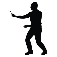 Fototapeta na wymiar Robber with knife weapon in hand silhouette vector on white background