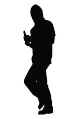 Robber with knife weapon in hand silhouette vector on white background