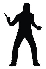 Robber with knife weapon in hand silhouette vector on white background
