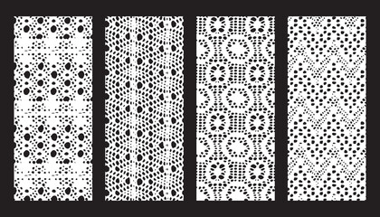 Bundle of lace mesh fabric.  Black and white textures. - obrazy, fototapety, plakaty