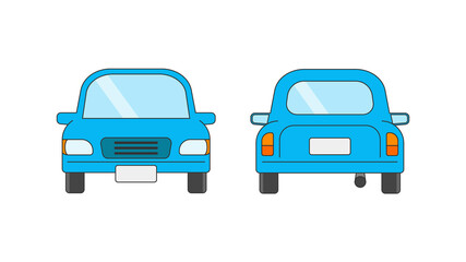 Blue sedan car illustration. Front view and back view.